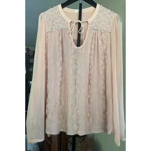 TINY Anthropologie Blush Embroidered Beaded Blouse L MSRP $98